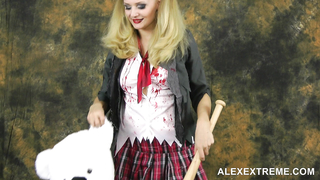 ALEXEXTREME - Kinky Niky Halloween schoolgirl with baseball bat in ass